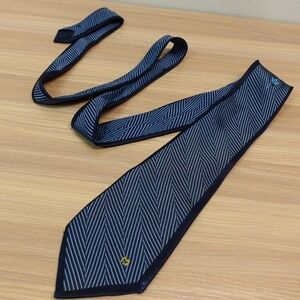 Mila Schon Neck Tie Mens Blue Herringbone Silk Italian Luxury Embroidered Logo